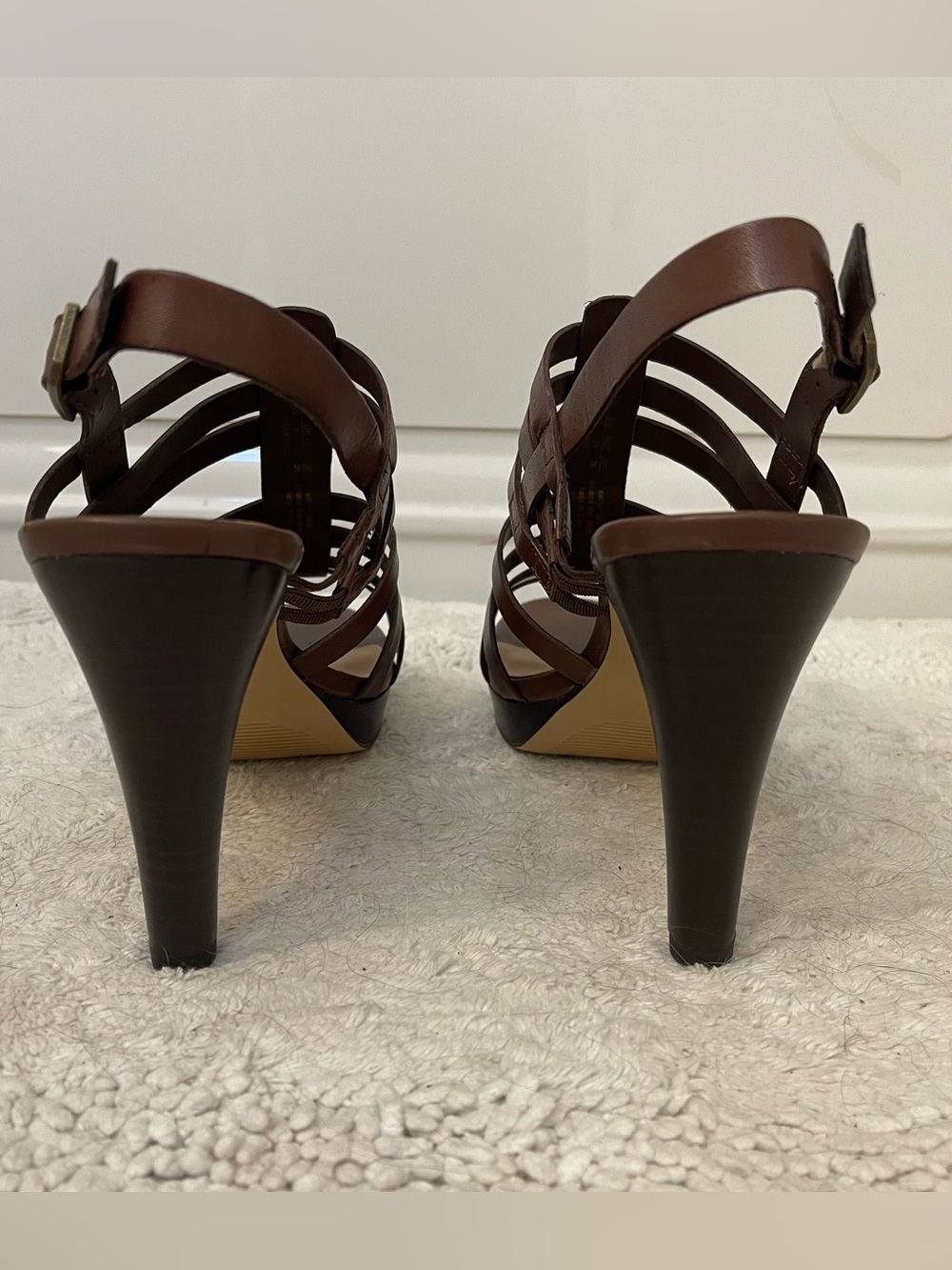 Franco Sarto Martinez Brown Leather High-Heel Sandals Size 9 - Picture 7 of 10